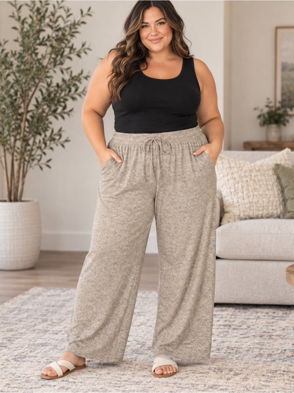 Agnes & Dora Hacci Wide Leg Lounge Pants Warm Gray Size 3X NWT